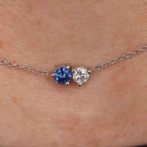 Sapphire Choker Necklace Two Stone Minimalist Necklace 3 Prong Basket Setting 14K 18K Gold Platinum Fine Jewelry - Product Image 1