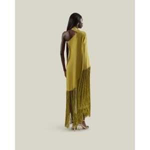 Elegante Vestido Largo de Fiesta con Hombro Descubierto, Diseño Asimétrico, Sin Mangas, en Algodón/Poliéster, Color Mostaza - Product Image 2