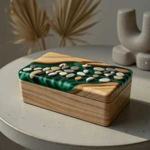 Emerald Resin Jewelry <b>Box</b> Wooden River Jewelry Organizer Handmade Epoxy <b>Trinket</b> <b>Box</b> Luxury Keepsake Storage Gift - Product Image 3