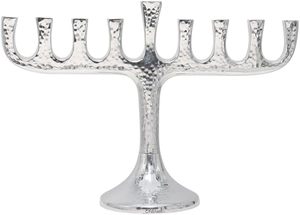 Ménorah en métal argenté sculpté à la main, 9 bras, finition martelée, support décoratif pour activités religieuses - Product Image 6