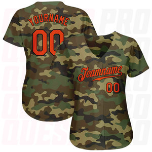 Maillot de baseball pour adultes, chemise boutonnée, vêtements d'équipe, maillot de baseball par sublimation, camouflage orange-noir, maillot de baseball authentique Salute. - Product Image 3