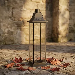 Artisan Design Iron <b>Lantern</b> With Clear Glass Panels <b>Black</b> Finish Home Decoration Metal Candle Holder Durable Design - Product Image 3
