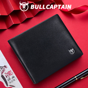 กระเป๋าสตางค์หนังแท้ BULLCAPTAIN สำหรับผู้ชาย หรูหรา ป้องกัน RFID แบบพับสั้น กระเป๋าใส่บัตรแฟชั่น ใส่เงิน พร้อมกล่องของขวัญสำหรับผู้ชาย - Product Image 1