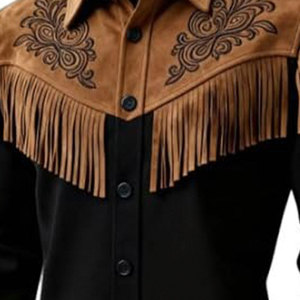 <b>Men's</b> Western <b>Suede</b> Shirt <b>Jacket</b> With Fringe And Embroidery Turn-down Collar Casual Winter Wear - Product Image 4
