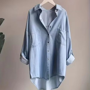 Top de Mezclilla Lavada, Ropa Casual Elegante, Prenda de Diseño Moderna para Mujer, Ligera, Transpirable, Atuendo Diario, Estilo Occidental - Product Image 1