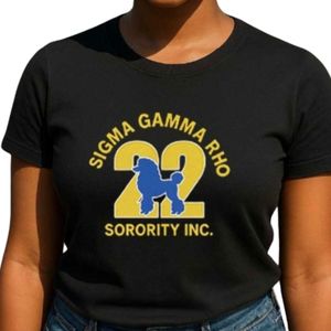 T-shirt noir SGRHO Poodle 22 pour femme, élégant, avec imprimé graphique de sororité, manches courtes, col rond, doux, confortable, décontracté, à la mode - Product Image 2