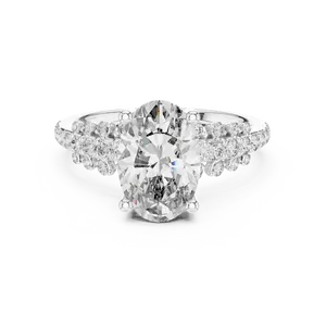 Bague de fiançailles en diamant de laboratoire ovale 2 carats, or massif 18 carats, pavé gradué, épaule fendue, certifiée IGI, qualité VVS - Product Image 5