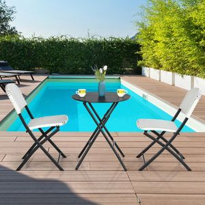 Conjunto de Comedor Redondo de 3 Piezas con 2 Sillas, Muebles de Jardín de Ratán para Patio - Product Image 2
