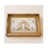 Bandeja de Servicio de Madera Ecológica Hecha a Mano de Lujo para Bodas, con Grabado Floral Dorado, Decorativa e Impermeable