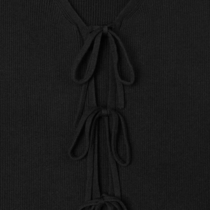 Gilet en tricot sans manches pour femme, col en V, couleur unie, fermeture à lacets, style minimaliste, 100% acrylique, tricot côtelé, à porter toute l'année - Product Image 6