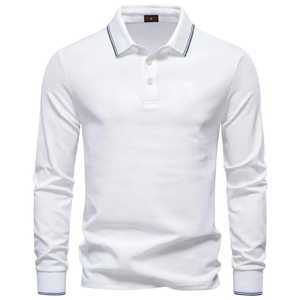 Custom Long Sleeve <b>Polo</b> Shirt <b>Men</b> Cotton Pique Slim Fit Collar Tipping Striped Buttons Casual <b>Polo</b> Shirt - Product Image 3