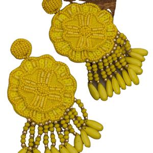 Boucles d'oreilles en perles jaunes, boucles d'oreilles multi-perles personnalisées, bijoux de fête pour femmes au meilleur prix, boucles d'oreilles en perles - Product Image 1
