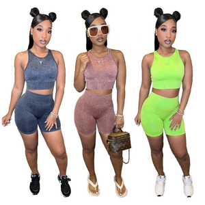 Women's Black 2-Piece Shorts <b>Set</b> O-Neck Short Sleeve Regular Fit Casual Spring Summer Breathable Puff Printed Polyester Knitted - Product Image 3