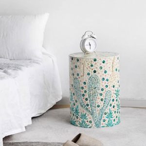 MOP Mother of Pearl Mosaic Side <b>Table</b> Decorative Garden <b>Stool</b> & Accent <b>Table</b> with Botanical Cactus Design - Product Image 5