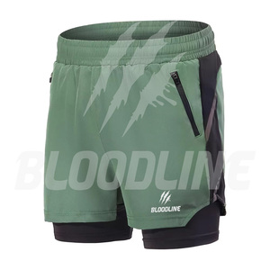 Pantalones Cortos Deportivos de Secado Rápido para Hombre BLOODLINE, Cintura Elástica Media, Bolsillos Delanteros con Cremallera y Logotipo, Largo Bermuda, Estampado de Camuflaje, Casuales, PU - Product Image 4