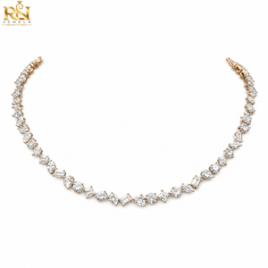 Collar de tenis con diamantes cultivados en laboratorio de corte brillante en racimo |   Collar Elegante de Oro Sólido de 9K, 14K y 18K, Joyería Fina de Lujo, Regalo - Product Image 1