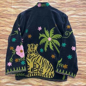 Chaqueta de Terciopelo para Mujer con Bordado de Tigre, Estilo Boho, Floral, Negra, Prenda Exterior Étnica - Product Image 6