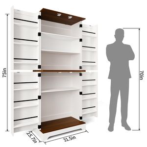 Modern Solid Wood Farmhouse Pantry Cabinet 70" Tall Storage with <b>Adjustable</b> <b>Shelves</b> 4 Barn Doors & Drawer - Product Image 2