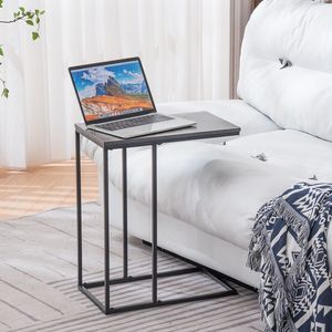 Tavolino Laterale Rettangolare FCH in MDF Monostrato e Ferro 48*28*58cm Tipo C Grigio Triamina Nero Spray per Arredamento Soggiorno - Product Image 3