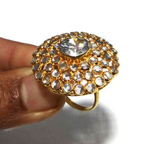 Anillo de Zirconia Blanca Natural, Plata de Ley 925, Chapado en Oro, Joyería Hecha a Mano, Regalo para Niñas y Mujeres, KGN SILVER BOHEMIA - Product Image 6