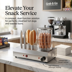 2-in-1 Hot Dog <b>Steamer</b> and Bun Warmer Station Commercial Sausage Heating Machine with Tempered Glass Cylinder for Convenience St - Product Image 2