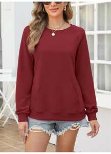 Sudadera de cuello redondo para mujer, informal, de manga larga, estilo raglán, con bolsillo frontal tipo canguro - Product Image 6