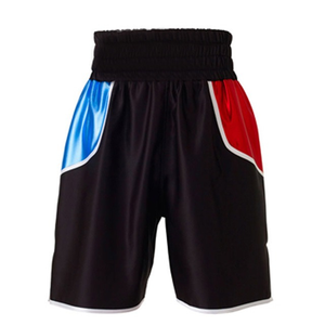 Shorts de boxe noirs personnalisés avec panneaux bleus et rouges, en polyester à séchage rapide, pour hommes, entraînement d'arts martiaux, taille adulte, coupe classique - Product Image 4