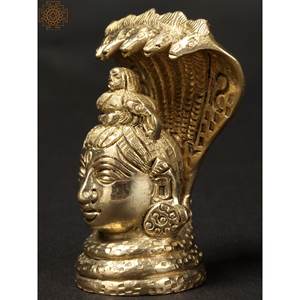 Tête de Shiva en laiton de 2 pouces faite à la main avec sculpture de Sheshnag petite œuvre d'art indienne - Product Image 3