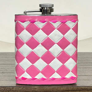 Gourde de poche en cuir de vachette véritable à carreaux, en acier inoxydable, pour cadeaux – Vente en gros directe usine - Product Image 4