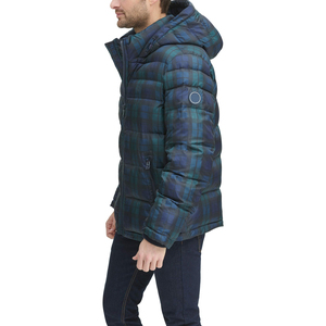 Veste matelassée à capuche pour homme, à carreaux, épaisse, coupe-vent, décontractée, fermeture éclair, rembourrage en polyester, coupe régulière - Product Image 3
