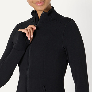 Women's Full Sleeve <b>Zip</b>-<b>Up</b> Yoga Jacket Stand Neck Solid Color Breathable Stretch Athletic Fit Regular Style Customized Jackets - Product Image 3