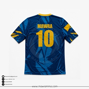 Maillot de football sublimé pour homme MAWRA, bleu et jaune, imprimé géométrique, ajusté, manches courtes, col rond, anti-humidité - Product Image 4