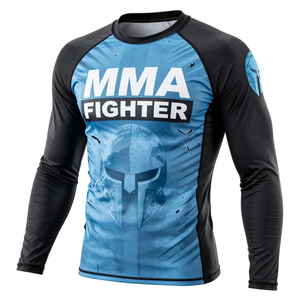 Camiseta de compresión de manga larga para luchador de MMA, diseño de sublimación de manga completa, secado rápido, morado, rojo, negro. - Product Image 4