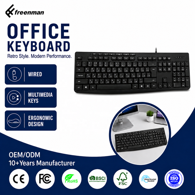 OEM ODM Custom Full Size Wired Office Keyboard with Multimedia Keys Anti-Ghosting Private Label