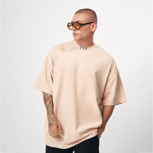 T-shirt d'été tendance pour homme, coupe oversize, 100 % coton épais, streetwear, coupe ample, avec impression de logo personnalisé - Product Image 3