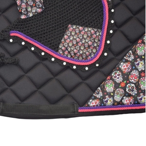 Tapis de selle et bonnets assortis de la série Horse Black SKULL, style anglais, en tissu coton, pour équitation anglaise, tapis de selle polyvalent. - Product Image 3