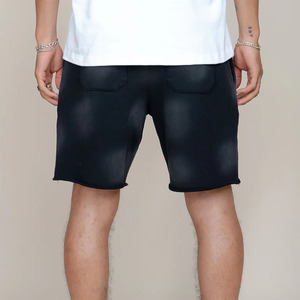 Shorts en toile personnalisés pour hommes, respirants, taille mi-haute élastique, logo vieilli, délavés à l'acide, entrejambe de 5 pouces, style décontracté urbain, très tendance - Product Image 4