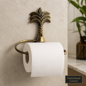 Porte-papier toilette en laiton antique en forme de palmier, support mural pour rouleau de papier toilette, accessoire de salle de bain décoratif vintage en métal - Product Image 3