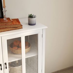 Buffet de rangement à double porte vitrée avec poignée cloche unique, vitrine et armoire à vaisselle - Product Image 5