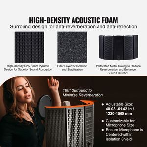 Pannello di Isolamento Acustico Portatile a 5 Pannelli per Microfono da Studio con Filtro Anti-Pop e Supporto Regolabile - Product Image 2