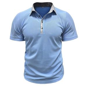 Men's <b>Navy</b> <b>Blue</b> Short Sleeve Polo Shirt With Contrast Collar Heat-Transfer Printed Logo Casual Knitted Breathable Regular Fit - Product Image 2