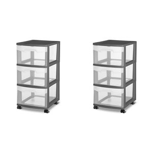 Set di 2 carretto in plastica a 3 cassetti in flanella grigia - Product Image 1