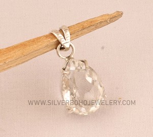 Pendentif en argent sterling fait main, cristal clair vintage, pierre de haute qualité, bijoux en pierre transparente, vente en gros, style indien - Product Image 2