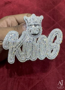 Pendentif personnalisé en moissanite avec inscription « Crown Kings », breloque en strass, plaqué or rose/or, bijou unisexe avec nom pour cadeau - Product Image 3