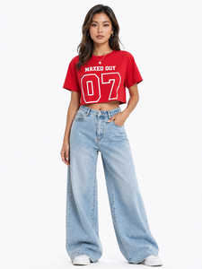 Pure High Quality <b>Cotton</b> Crop Top women's shirt Custom Team Jersey Printed Short Sleeve Oversized Fit Graphic Tee Crew Neck - Product Image 4