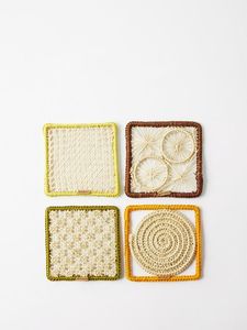 Premium Modern Hand Woven Raffia Coaster Set Square <b>Cup</b> Holder <b>Mats</b> Handmade Rustic Luxury Stylish Farmhouse Table Accessories - Product Image 3