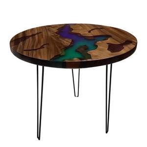 Mesa de Centro Redonda de Madera de Teca y Resina Epoxi, Estilo Moderno y Simple, Muebles de Jardín y Patio para Hoteles de Playa y Uso Exterior - Product Image 2