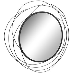 Miroir rond moderne en métal de 25,6 pouces pour mur, design contemporain pour la décoration du salon, de la chambre à coucher et de la salle à manger - Noir - Product Image 1