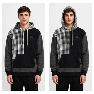 Sudadera con Capucha Unisex NEXTEX, Diseño de Bloques de Color en Negro, Blanco y Gris Carbón, Sudadera de Felpa Suave de Algodón - Product Image 2