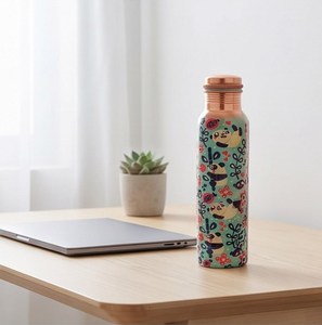 Copper <b>Water</b> <b>Bottle</b> with Cartoon Panda Design Reusable Screw-On <b>Metal</b> Flask for Travel - Product Image 4